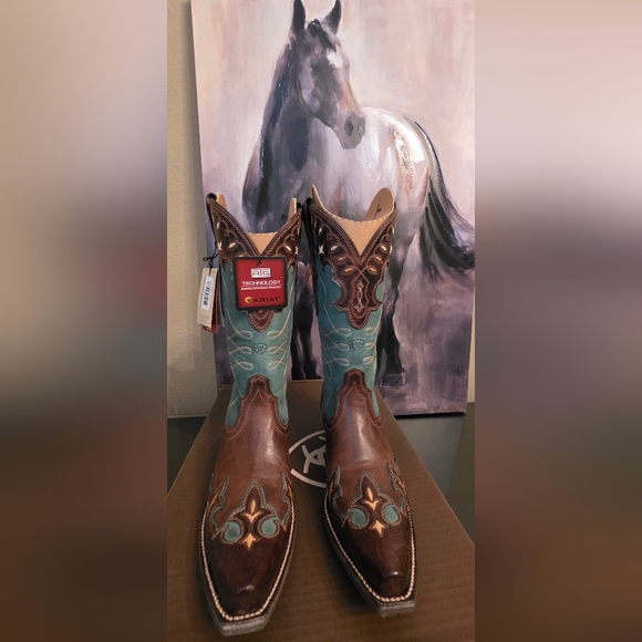 NWT Ariat ZEALOUS Teal and Brown Leather Boots - Picture 2 of 9